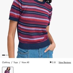 Kate Spade Brand New With Tags Navy Blue Metallic Striped Short Sleeve Sweater